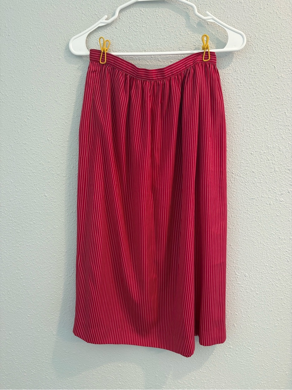 Liz Claiborne Berry Pink Red Pinstripe Midi Skirt (size 2; tagged as size 8)